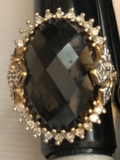 RARITIES 10K Gold Smoky Quartz Checkerboard C...