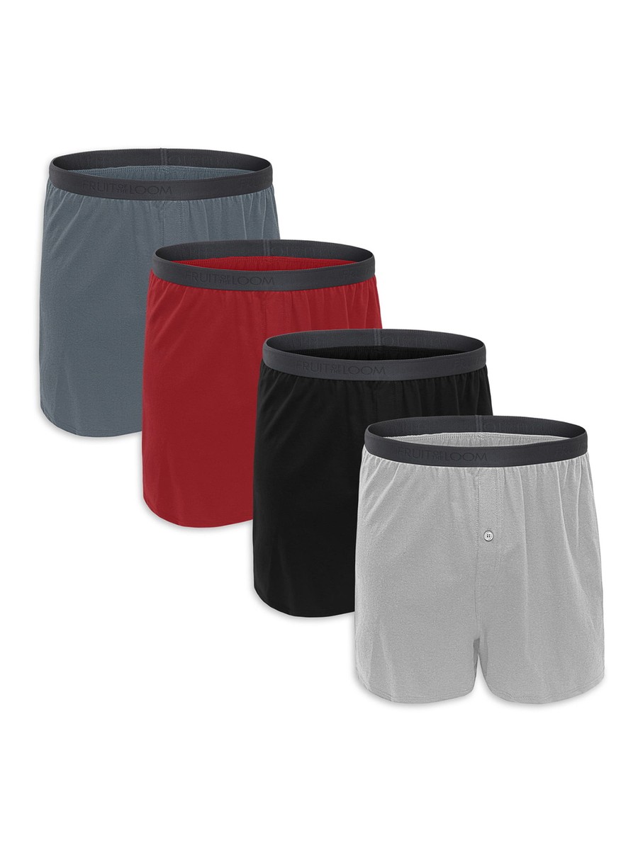 FRUIT OF THE LOOM PREMIUM MEN'S KNIT BOXERS ASSORTED 4 PACK