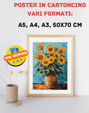 Quadro Stampa Stile Van Gogh 'Girasoli' - Vari Formati A5, A4, A3, 50x70 CM