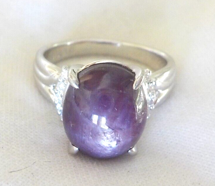 Solid Platinum Cherry Red Star Ruby Diamond Ring … - image 1