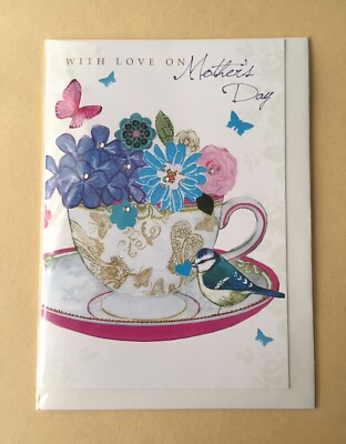   Schöne Muttertagskarte mit Liebe hübsche Teetasse & Untertasse Motiv C49  