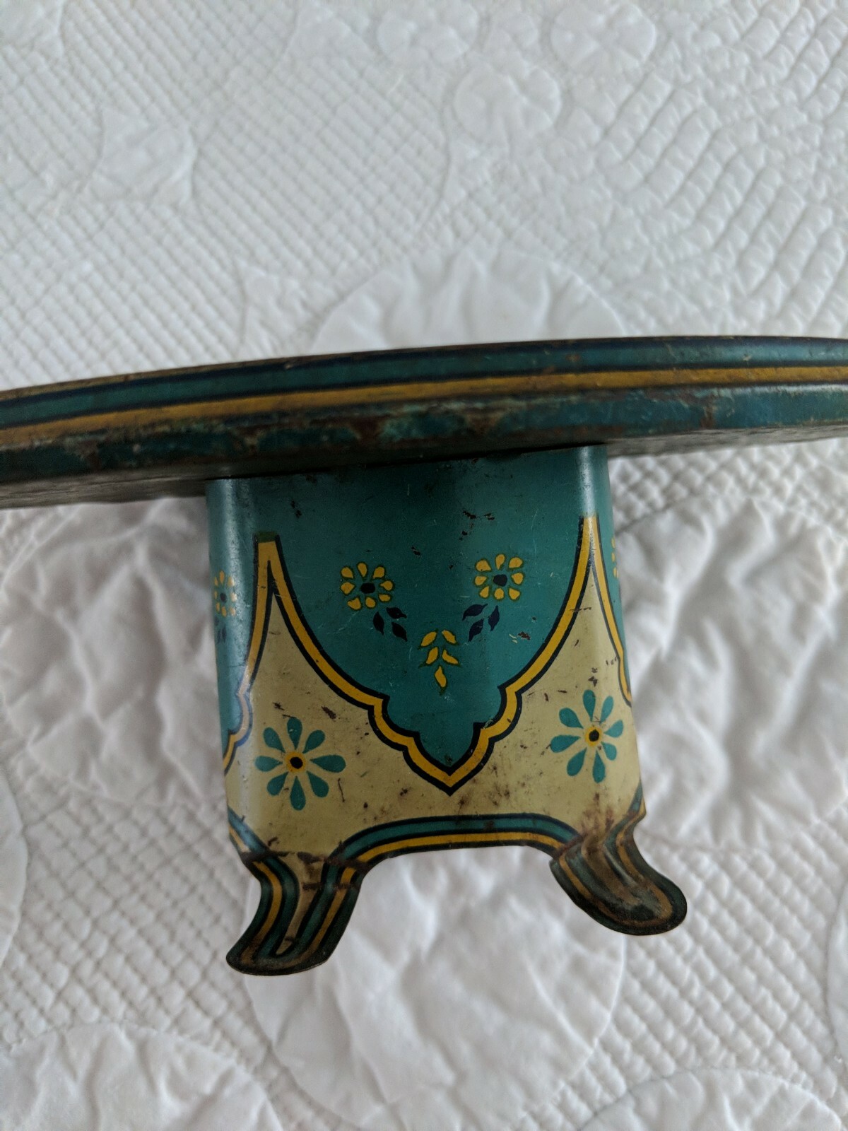 Antique Green Peacock Tin Lithograph Toy Table & 4 Chairs
