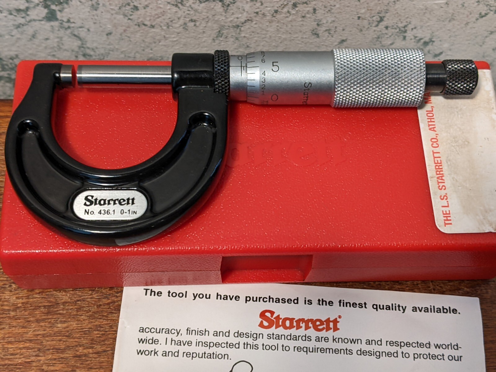 STARRETT 01 Inch MICROMETER NO 436 TXRL w/ CASE .0001 CARBIDE