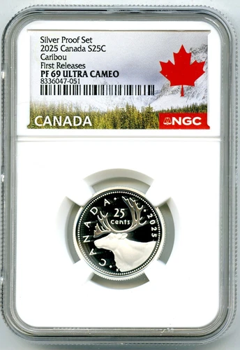 2025 CANADA 25 CENT .9999 SILVER PROOF NGC PF69 CARIBOU QUARTER FIRST RELEASES