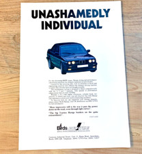 BMW BIRDS HARTGE E30 3 SERIES COLLECTIBLE FRAMEABLE ORIGINAL CLASSIC CAR ADVERT