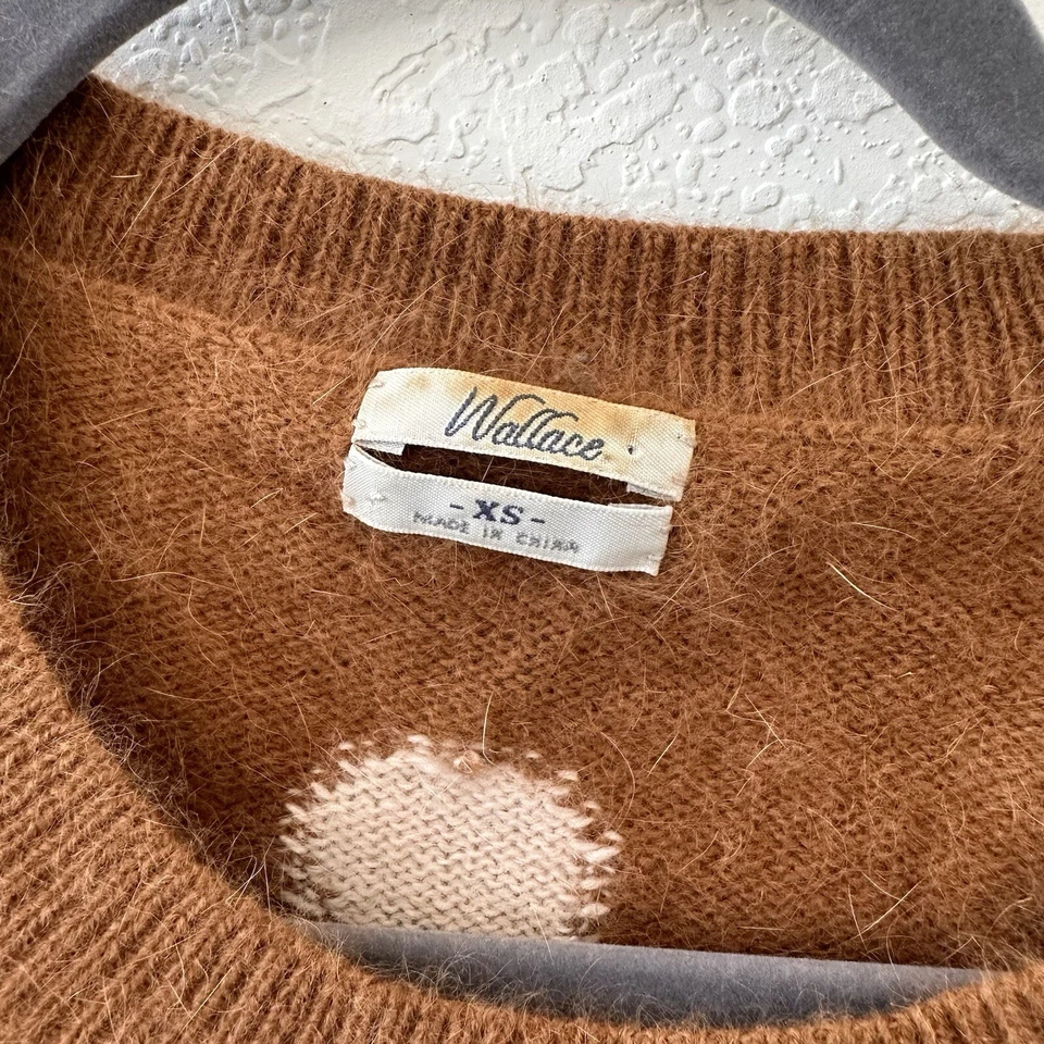 Wallace Women's Sweater Brown White Polkadots Angora Rabbit Hair Blend Sz XS - Image 3 of 4