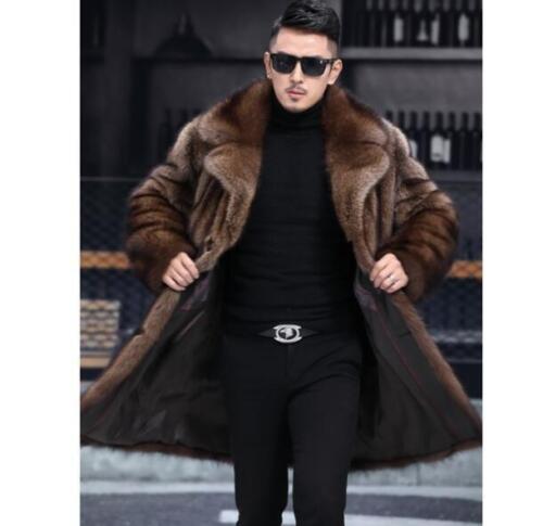 Men's Youth 2024 Fashion Lapel Faux Mink Fur Warm Long Coat Jacket Overcoat 2482 - Picture 3 of 6