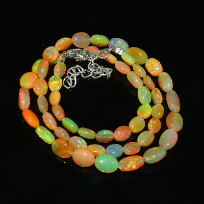 Natural Ethiopian Welo Fire Opal Tumble Beaded Gemstone Necklace 16 ...
