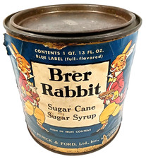 MCM Advertisement Tin & Paper Label Brer Rabbit Sugar Cane Made In USA 1951