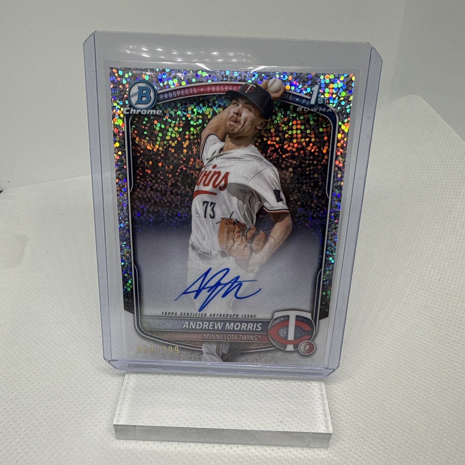 2025 Bowman Chrome 1st RC Andrew Morris Auto /299 Speckle Refractor Twins MLB