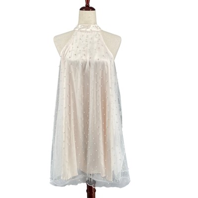 Lulus Timeless Glow Blush Mesh Pearl Mock Neck Shift Mini Dress XL Coquette