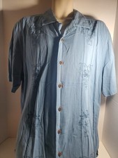 Carribean Joe Guayabera Button Up Shirt Vacation Blue Size 2XL