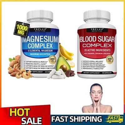 1~2pack Magnesium 8 in 1 Complex 1000mg & Blood*Sugar Blend Supplement Combo