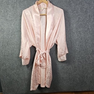 Victoria's Secret Vintage Gold Label Pink Damask Satin Kimono Robe One Size