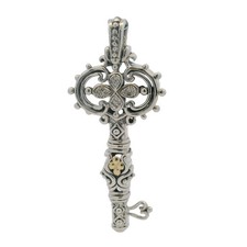 Samuel Benham 925 Sterling Silver 18kt Gold Large Key Enhancer Pendant Diamonds