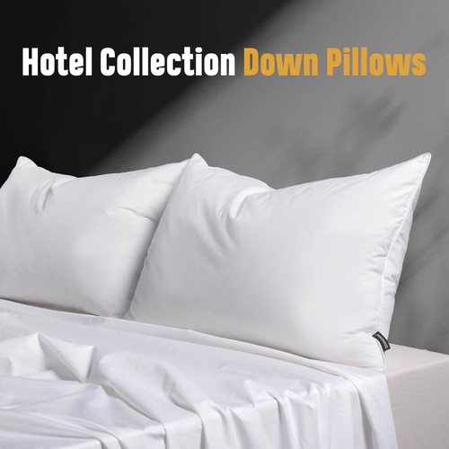 Paquete de 2 almohadas de plumas de lujo tamaño queen, 100 % algodón queen, blancas - Imagen 3 de 8