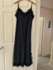 GAP Ladies Black Polka Dot Lace-Trim Maxi Slip Dress, Size L, Bnwot