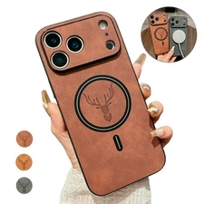 Leather Deer Magnetic MagSafe Slim Case For iPhone 17 16 15 Pro Max 14 13 12 11