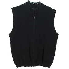 Greg Norman Vest Mens Size XL Solid Black Lined Sweater Knit Full Zip Front Golf