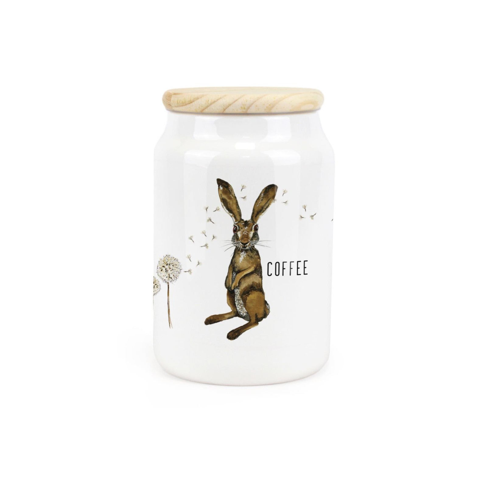Ceramic Tapered Hare & Dandelions Canister - Coffee Storage Container Gift