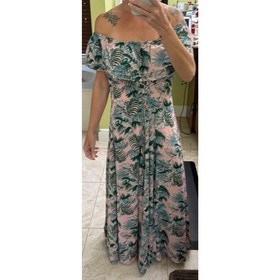 Nuon by Westside Pink tropical Medium Maxi tie waist off shoulder ruffle $199 