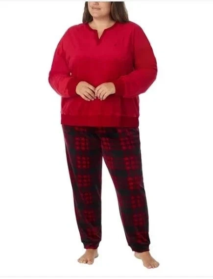 Nautica Women's 2-Piece Fleece Fabric Pajama Set, Red, Size 2X - Image 2 of 4