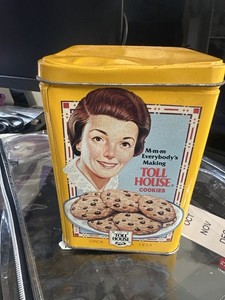 Vintage Nestlé Toll House Cookie Tin Yellow Recipe Tin Advertising Collectible