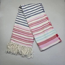 J Jill Scarf ONE SIZE Red Striped Geraniumm Fringe Woven Shawl Blanket