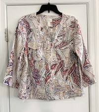 Chicos 100 Linen Paisley Jacket Lightweight Zip Front Boho Coastal Size 2