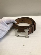 Hermes H-belt Silver Constance Black Brown Pebble Leather Size 90/36 B337