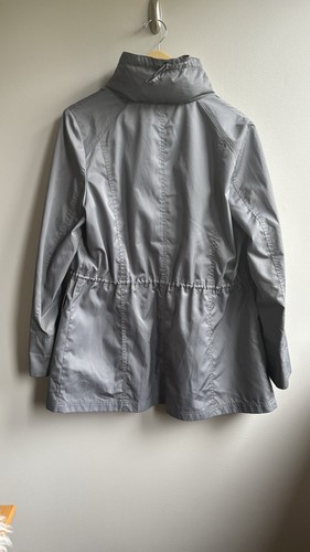 Calvin Klein Vtg Rain Trench Jacket L Grey Silver Utility Hooded Military Coat - Picture 8 of 18