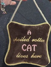 Leyla's Pillows by Eastern Accents Spoiled Rotten Cat Velvet Door Hanger  Pillow