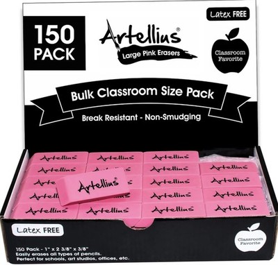 Artellius Lehrerbedarf Radiergummis - rosa 150 Stück - Bleistiftradierer Klassenzimmer