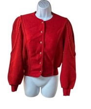 Vintage Geiger Austrian Red Boiled Wool Cardigan Jacket 100 Wool Sz 42