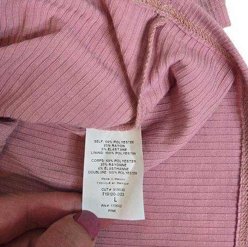 Lush Mauve Pink Ribbed Square Neck Structured Long Sleeve Top Large - Picture 5 of 7