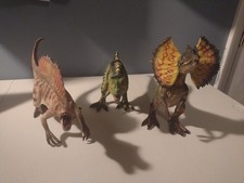Lot Of 3 Dinosaurs With Moving Jaws Dilophosaurus, Tyrannosaurus, Spinosaurus