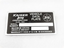Data Plate For Kaiser Jeep Ver 2 V258-7