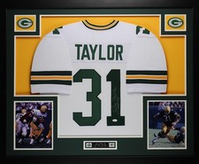 Jim Taylor Autographed HOF 76 and Framed White Packers Jersey Auto JSA COA