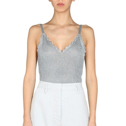 Canotta GANNI lurex a costine smerlata blu donna taglia small - Foto 1 di 8