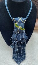Custom Made Denim Women's Fashion Accessory Tie with Fringes