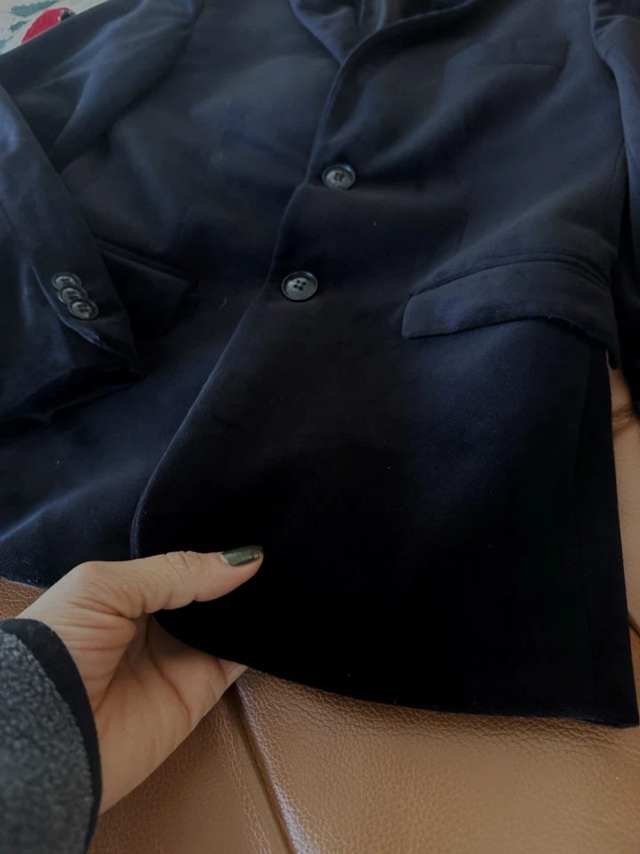 Blazer Traje Chaqueta Perry Ellis Boy Negro Terciopelo Talla 10 Foto 2 de 3