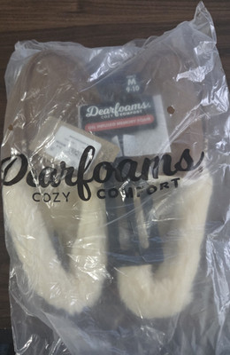 Dearfoams Cozy Comfort Gel Memory Foam Slip-On Slippers Brown/White Women 9-10