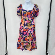 Botanical Floral Puff Sleeve Midi Dress size 12 Cottagecore Vince Camuto Garden*