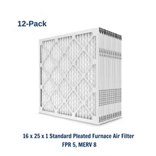 16 x 25 x 1 Standard Pleated Air Filter FPR 5, 12-Pack, Air Filters Replacement
