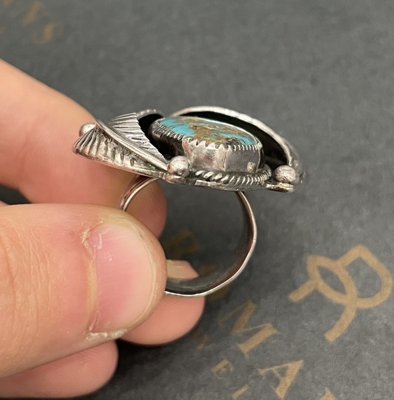 LB Turquoise Ring Native American Leaf Statement … - image 7