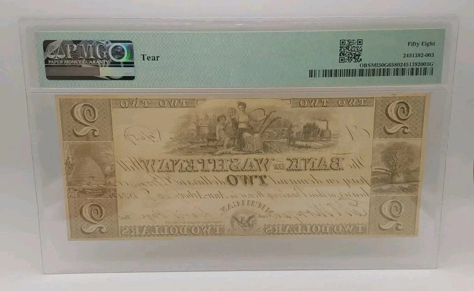 1835 $2 Bank Of Washtenaw, Ann Arbor Obsolete Currency PMG CH UNC 58 MI50G6 - Image 2 of 4