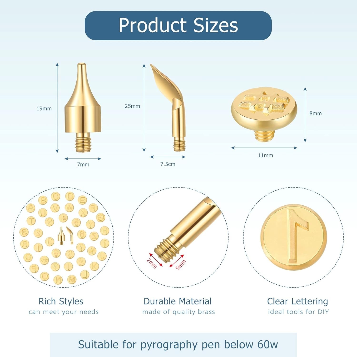 Lothee 43 Pcs Wood Burning Tips Kit, Wood Burning Letters Numbers Alphabet Stamp