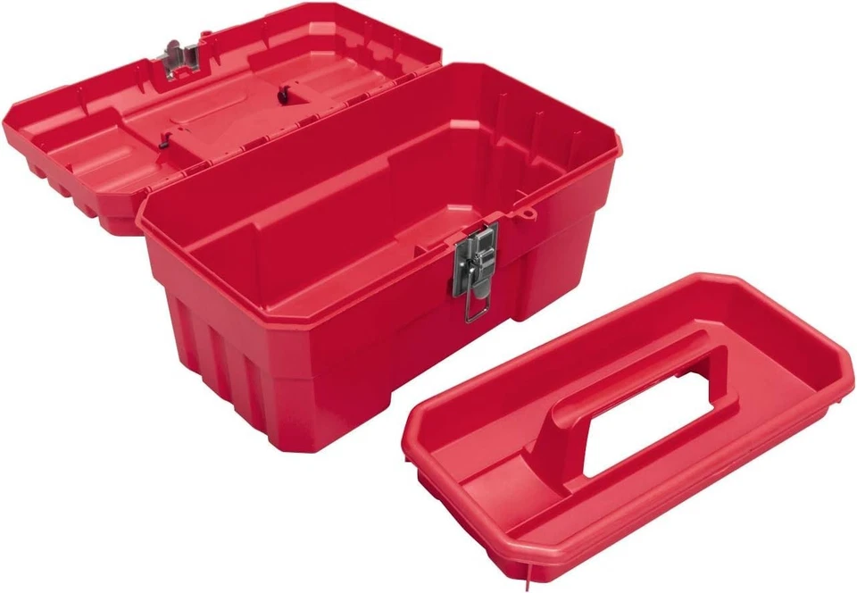 14" Red Plastic Toolbox with Tray for Tools, Hobby, Craft Storage - ProBox - Image 4 of 4