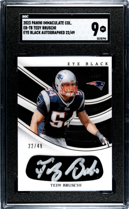 2023 Panini Immaculate Col. #EB-TB Tedy Bruschi Eye Black Auto. /49 SGC 9
