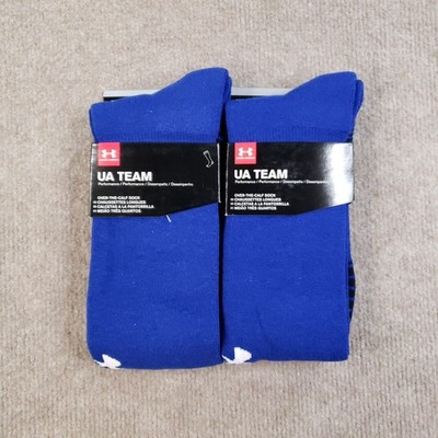Lot of 2 Pairs Under Armour UA Team Socks Men s Size XL 13-16 Blue Over the Calf